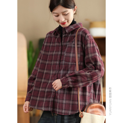 宽松复古单排扣长袖全棉衬衫