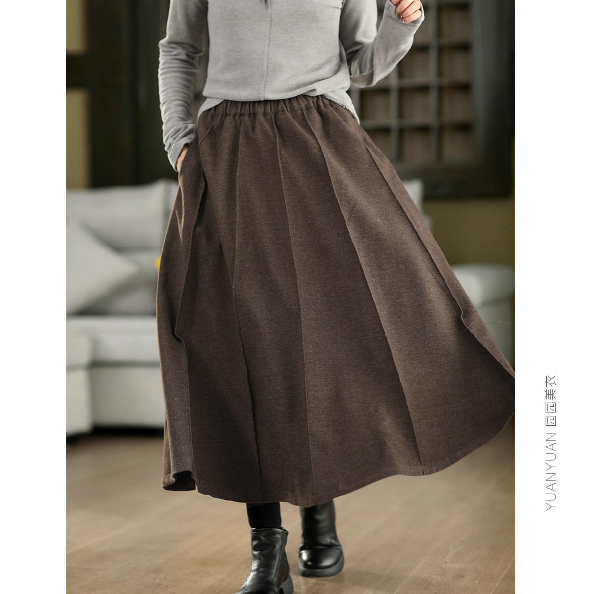 园园美衣新款复古毛呢压褶半身裙女春款气质中长款大摆裙中长款,女装/女士精品,半身裙,淘宝优惠券,粉丝福利购,淘宝优惠卷