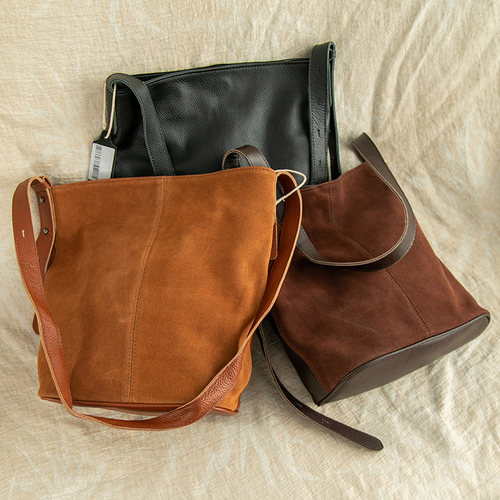 秋冬头层牛皮水桶包可调节肩带真皮女包反皮绒单肩包时尚斜跨包