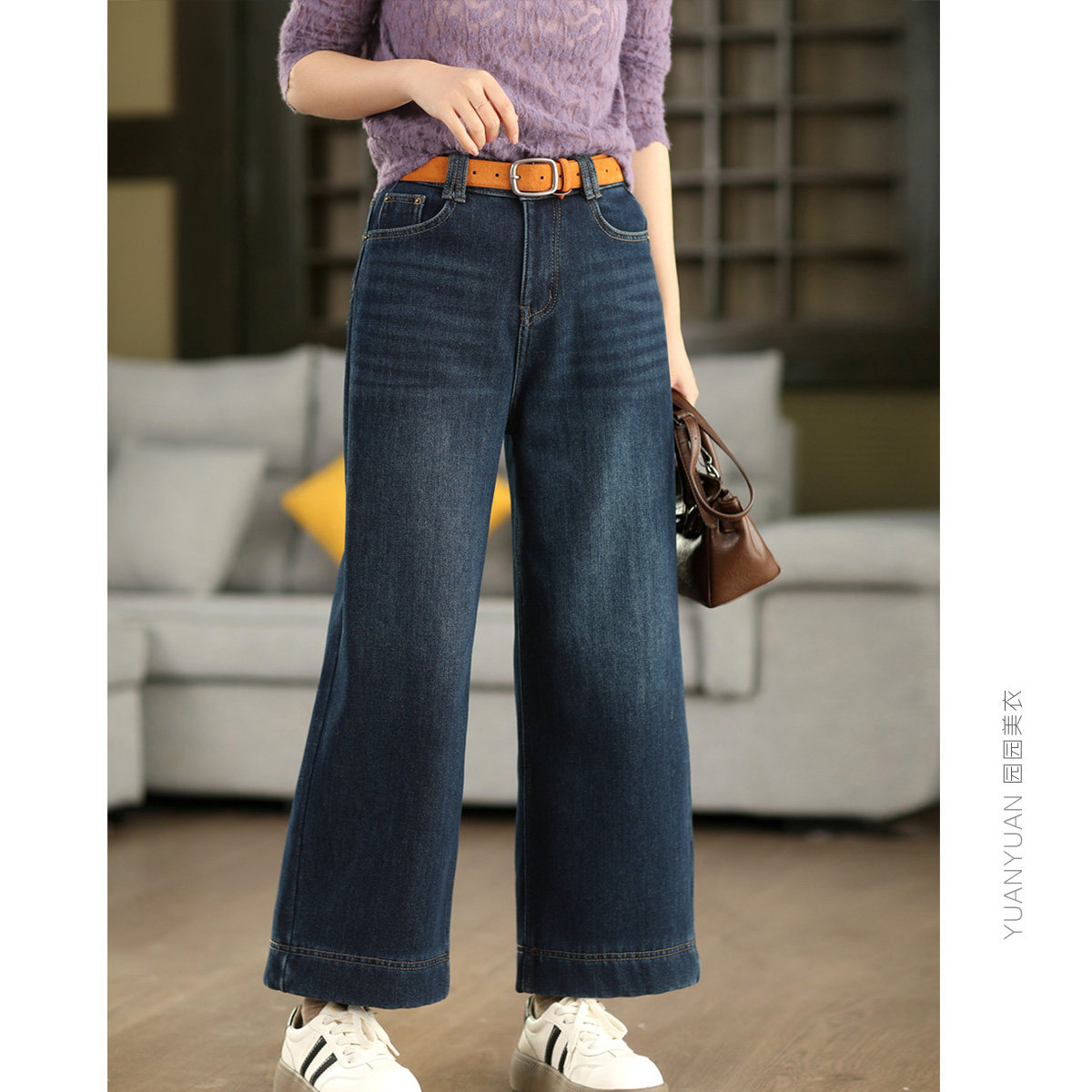 园园美衣冬季酵素洗牛仔加绒裤女高腰显瘦直筒裤加厚休闲保暖长裤