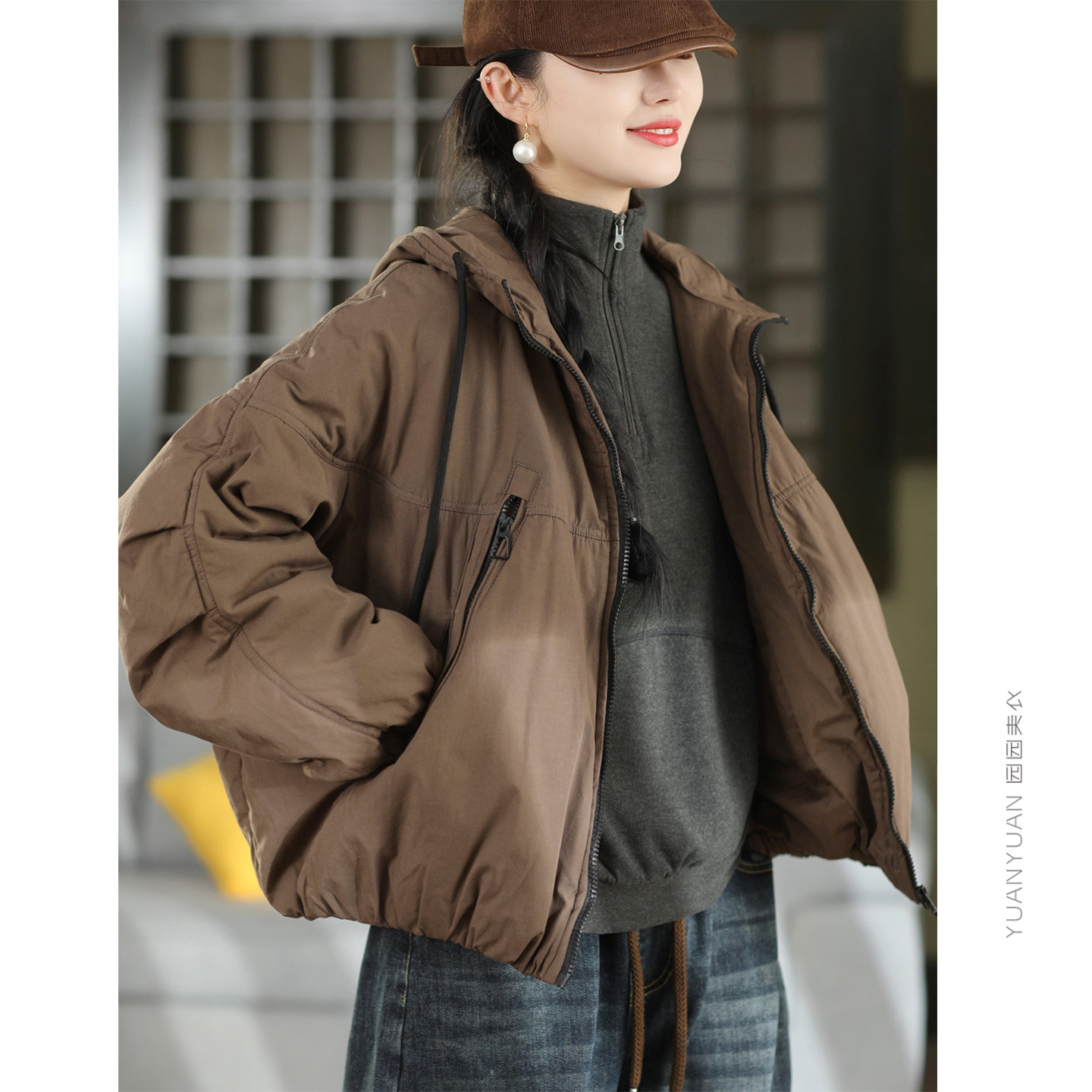 园园美衣冬季复古100%棉夹棉外套女棉袄文艺宽松加厚保暖棉衣棉服