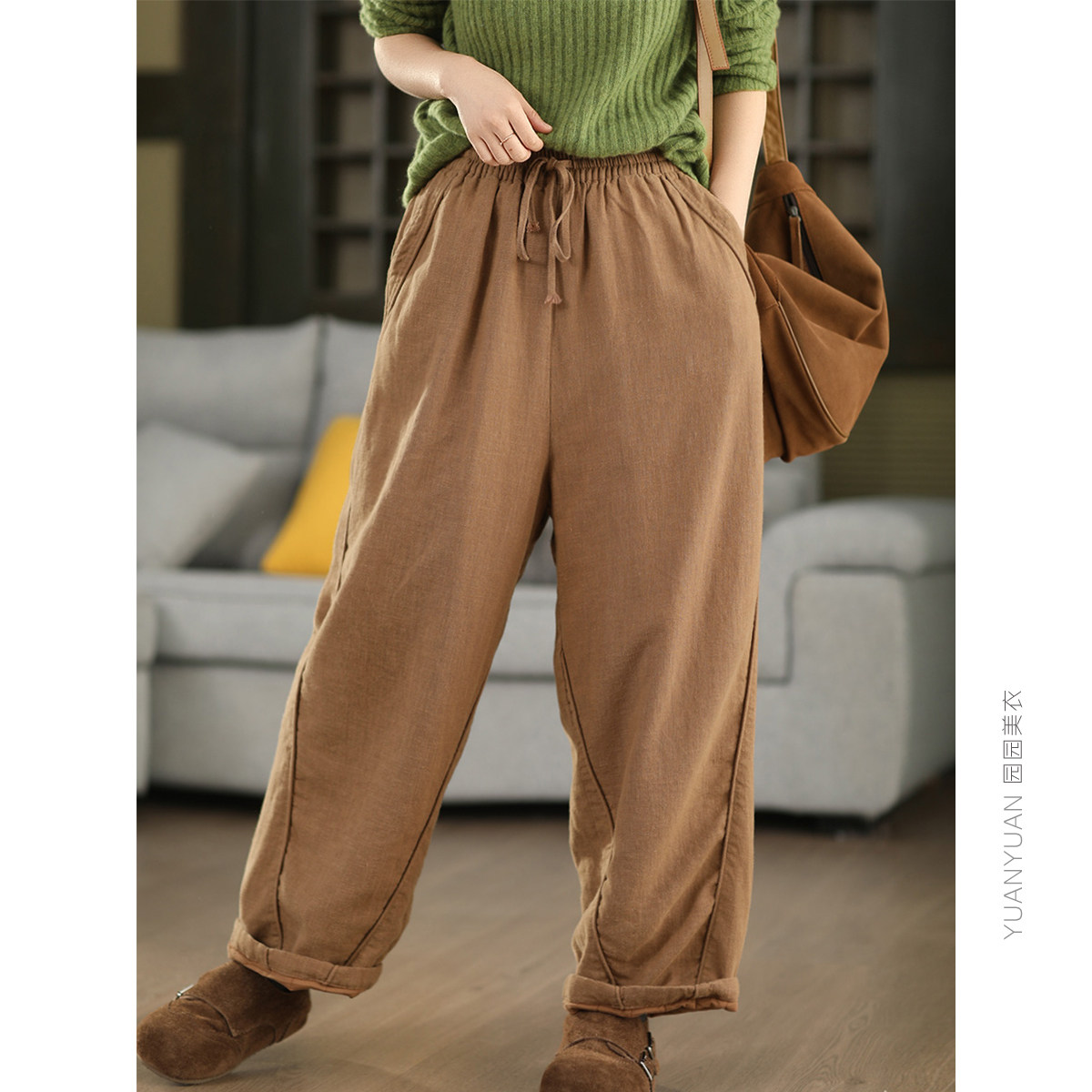 园园美衣冬季复古砂洗亚麻夹棉棉裤女文艺保暖加厚麻裤显瘦休闲裤,女装/女士精品,棉裤/羽绒裤,淘宝优惠券,粉丝福利购,淘宝优惠卷