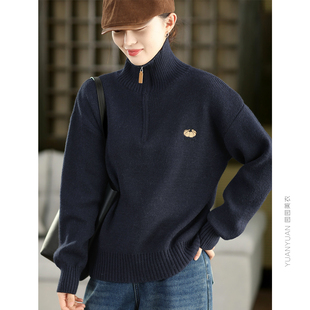 上衣 半拉链加厚毛衣刺绣气质软糯保暖套头针织衫 园园美衣冬季 时尚