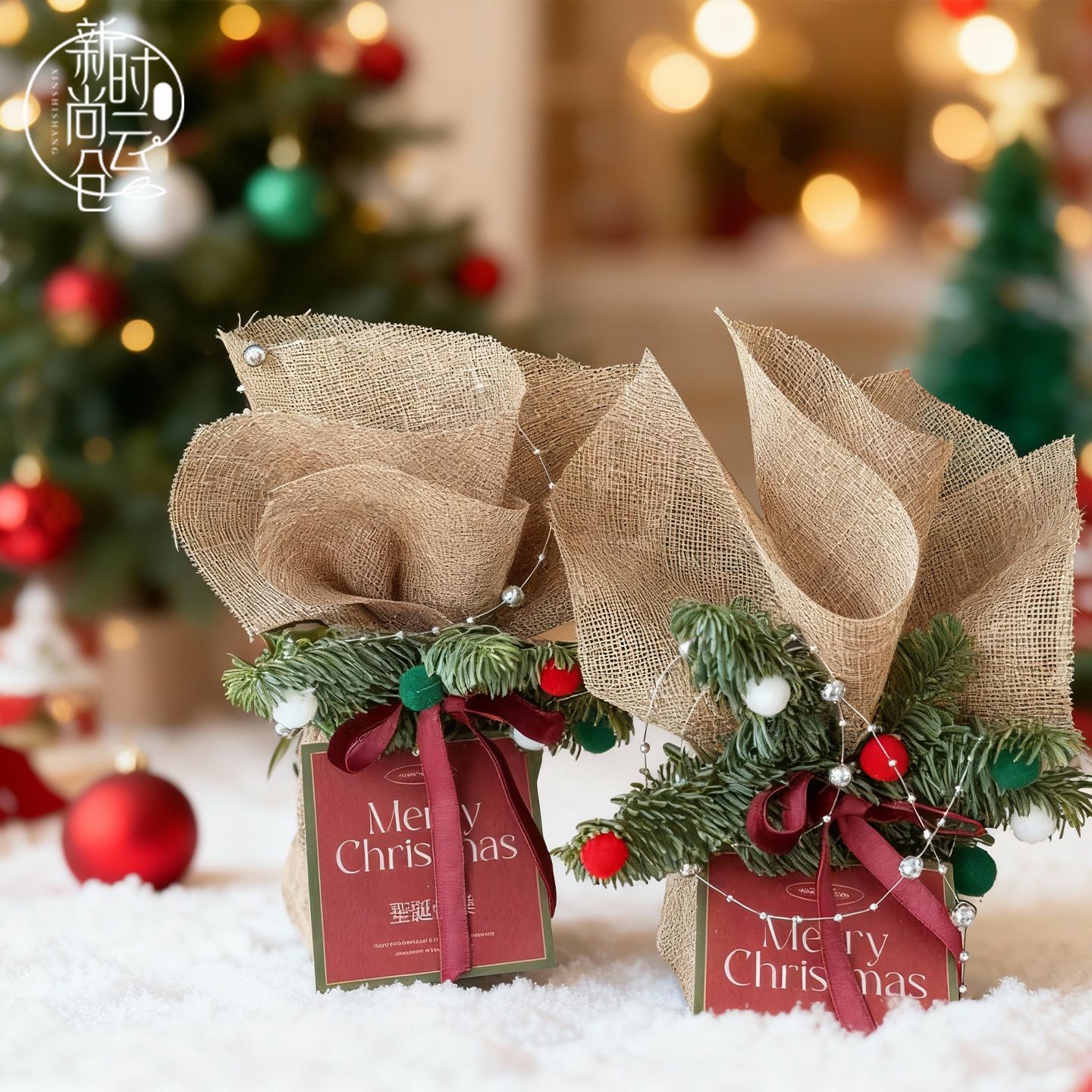 圣诞节苹果礼盒装饰麻布diy
