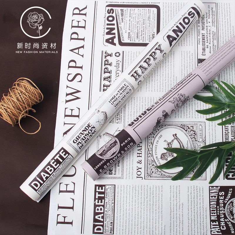 英文报纸包花纸牛皮纸包材手账