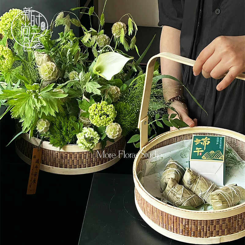 中秋节手工竹编手提篮粽子瓜果手提盒茶叶月饼礼物双层手提盒花篮