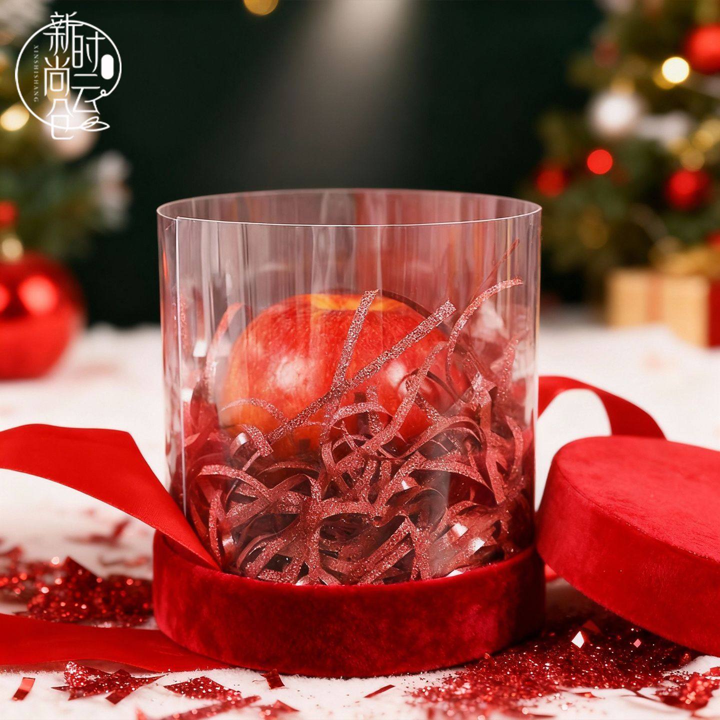 圣诞节透明PVC手提盒生日苹果礼品糖果盒节日平安夜礼物包装盒