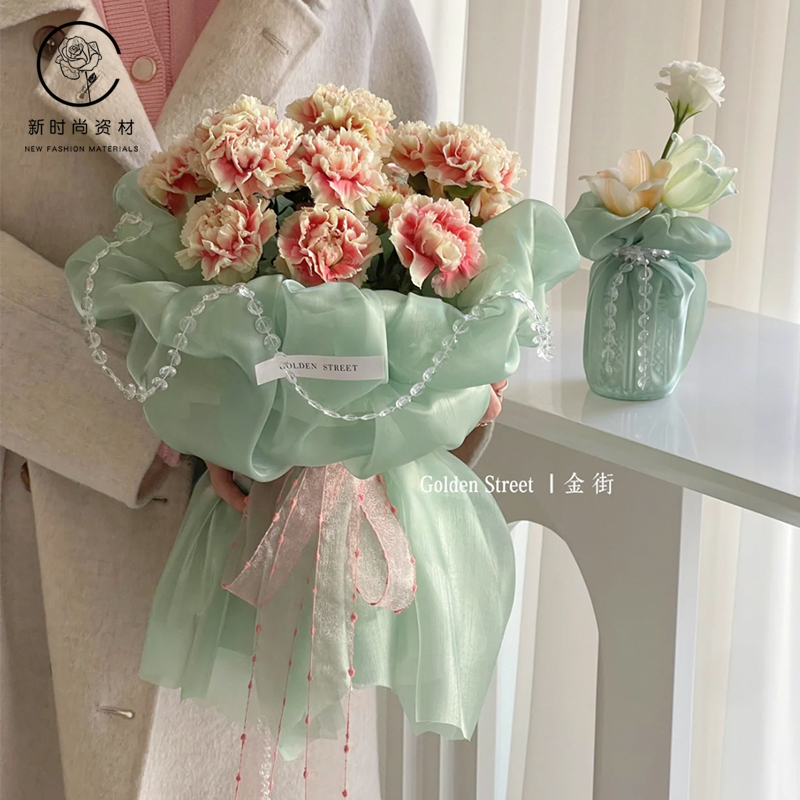 康乃馨真丝纱花束包装diy手工