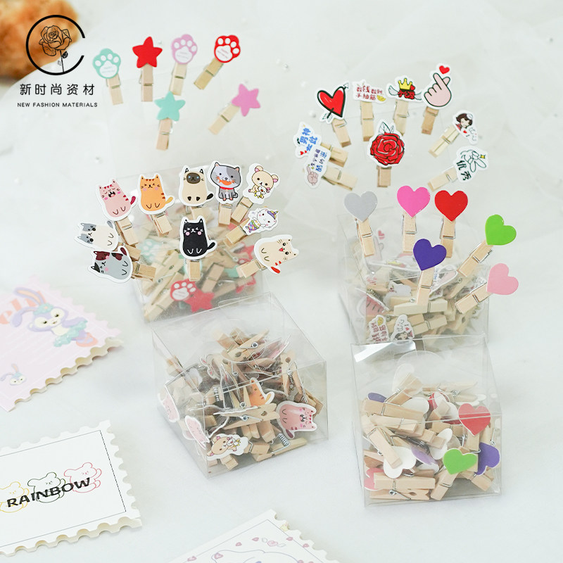 花束卡片夹创意贺卡木质夹子花店工具用品花艺明信片装饰卡通木夹