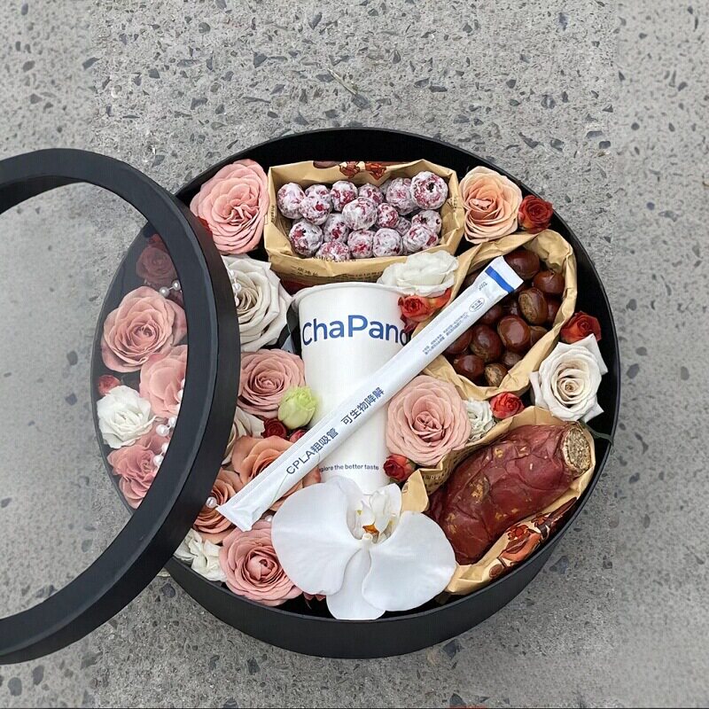 入冬四件套鲜花礼盒手提圆形水果花盒DIY透明包装盒空盒方形心形