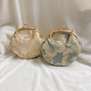 复古花朵口金包女气质典雅链条包斜跨口金包