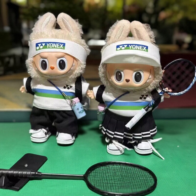 labubu拉布布网球羽毛球娃衣衣服cm娃衣毛绒公仔玩偶套装帽子挂件