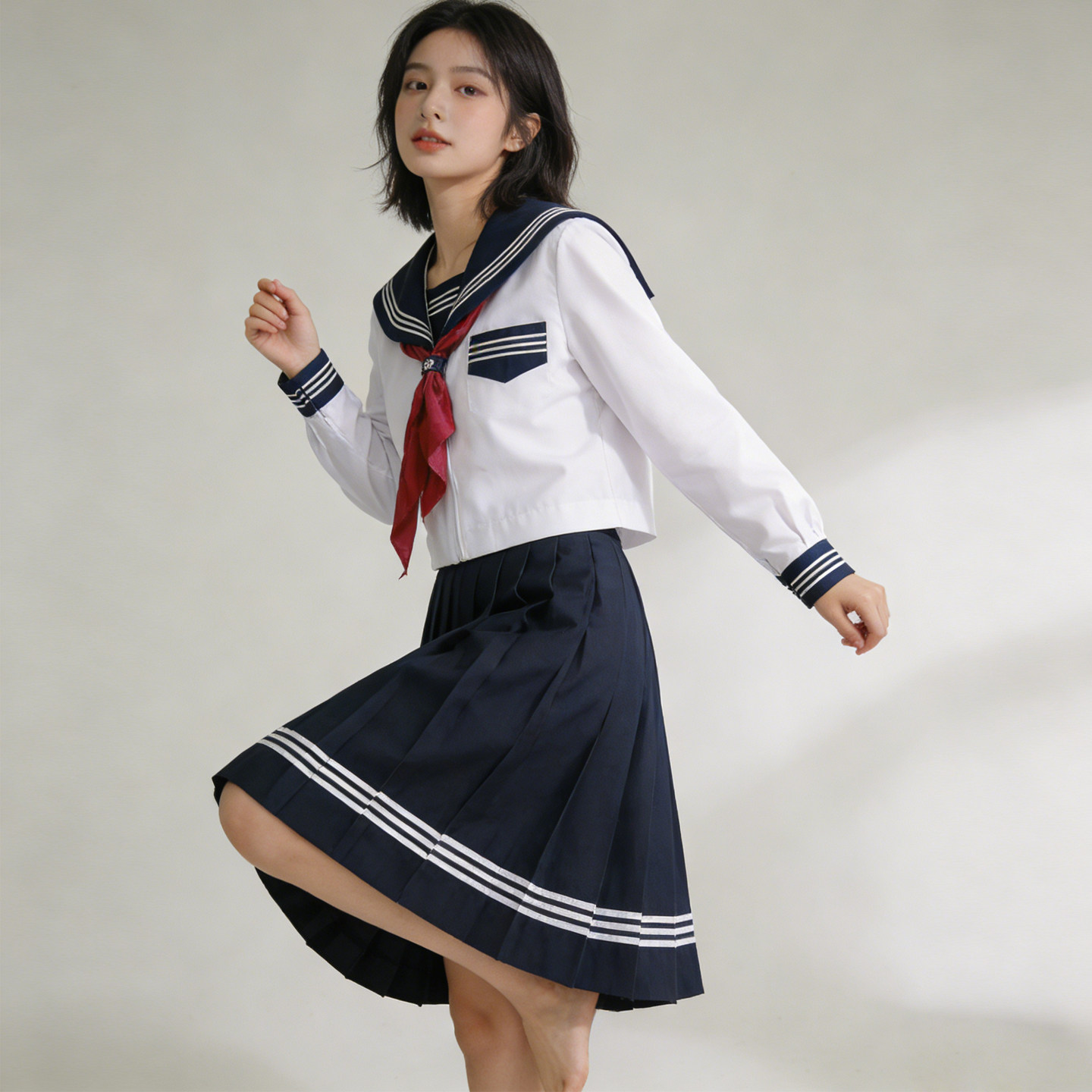 日系JK制服白色水手服海军领学院风女学生校服套装深蓝色百褶裙