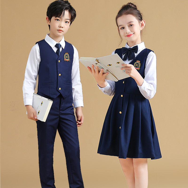 儿童朗诵合唱演出服小学生校服英伦风幼儿园班服马甲套装男表演服