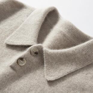 新款高端POLO领100%纯羊绒衫男款秋冬加厚商务休闲长袖百搭打底衫