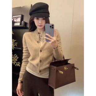 100%纯羊毛开衫女小香风气质短款圆领毛衣25秋冬新款羊绒针织外套