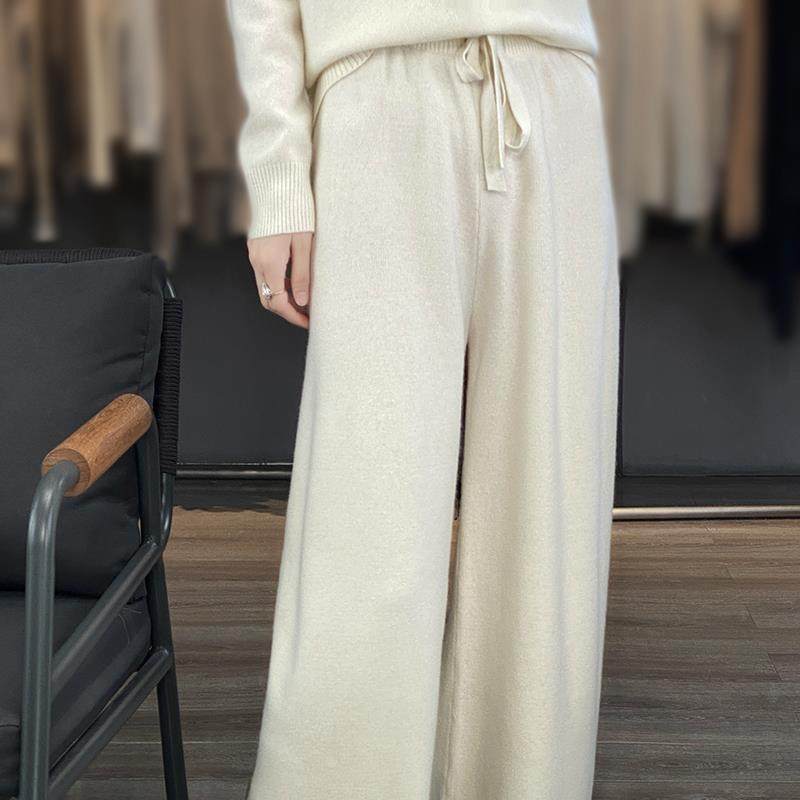 2025秋冬新款100%纯羊毛阔腿裤女高腰垂感拖地长裤女宽松显瘦裤子
