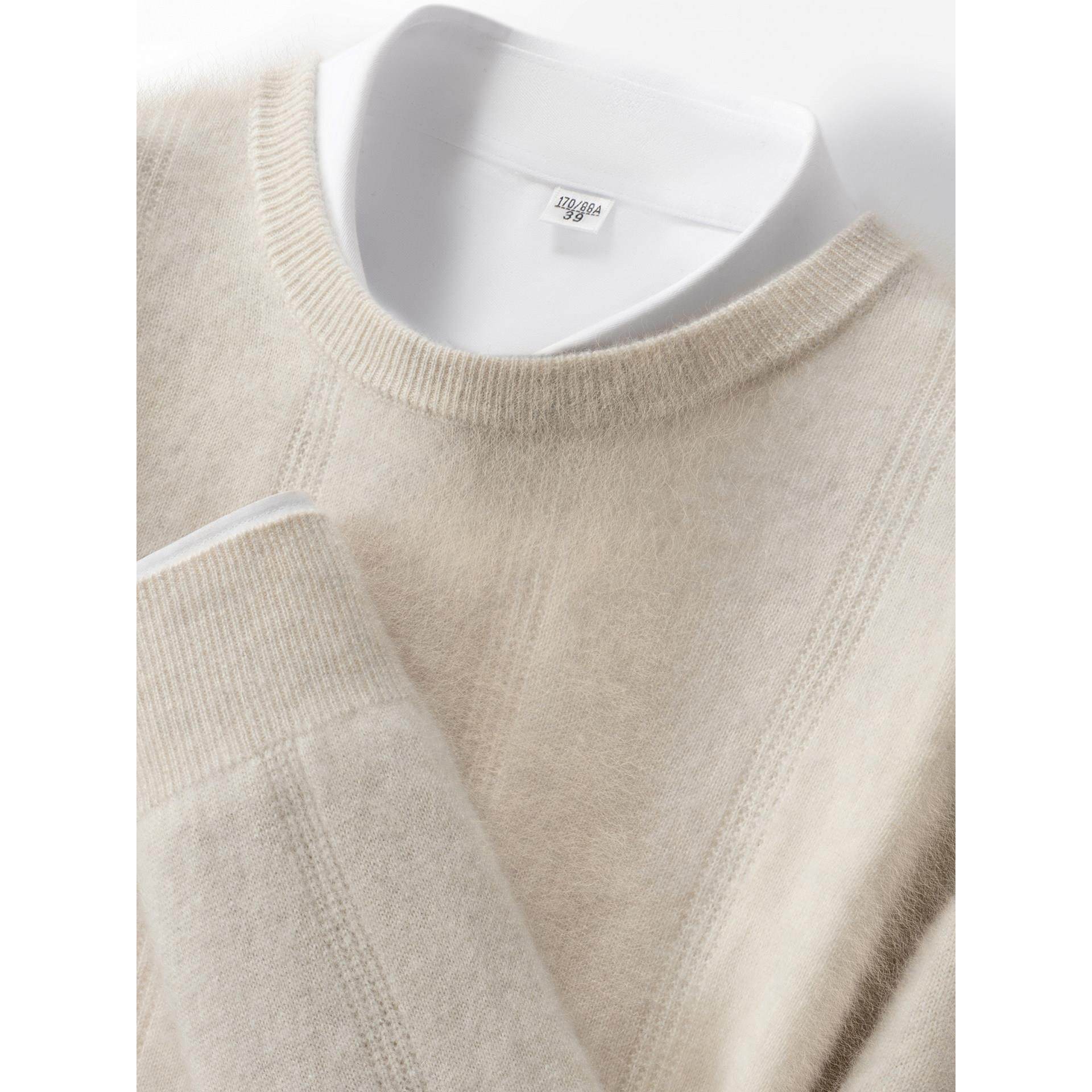 秋冬新款纯山羊绒衫男士圆领套头内搭毛衣薄款时尚宽松针织打底衫