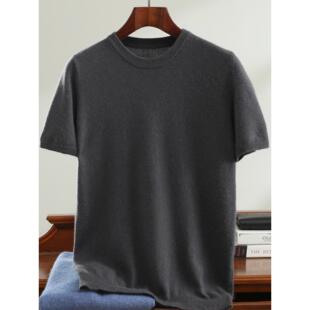 秋冬新款山羊绒短袖男士圆领时尚商务休闲套头半袖毛衣宽松针织衫