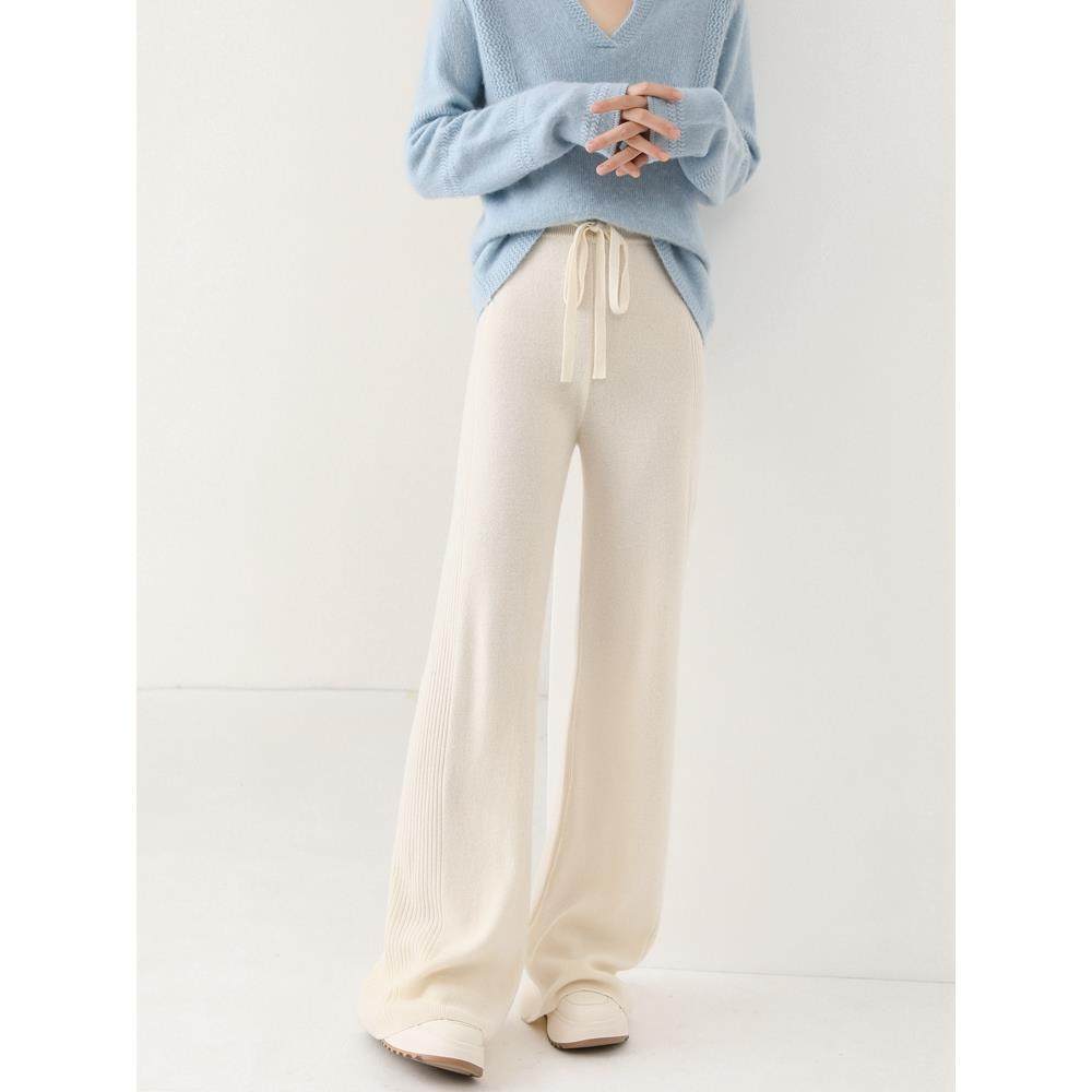 秋冬新款100%纯羊毛加厚垂感女新款宽松显瘦休闲百搭针织直筒裤