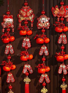 新年加厚烫金植绒挂件过年喜庆客厅春节入户门双面福袋挂串装饰品