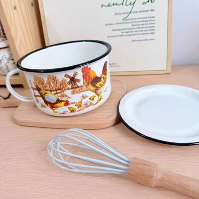 1.2L加厚搪瓷大公鸡带盖泡面碗