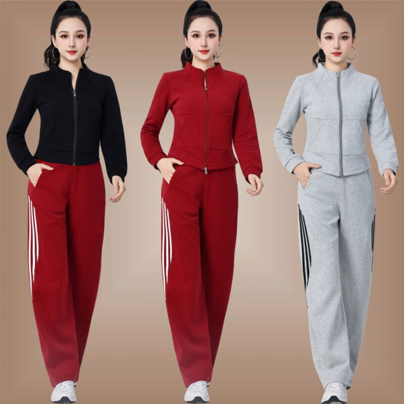 秋季广场舞立领开衫显瘦套装女