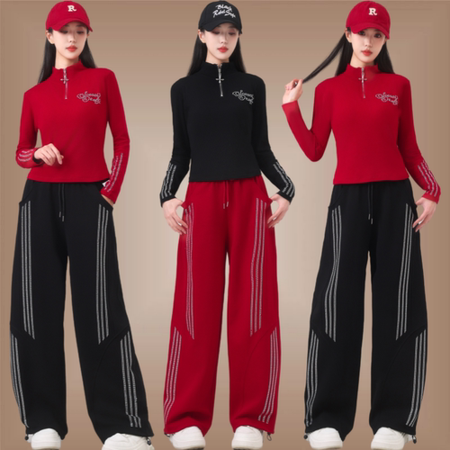 秋冬广场舞曳步舞烫钻演出套装