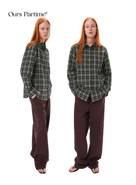 Ours Partime25春新品 基础版型复古高智风色织格纹宽松休闲衬衫