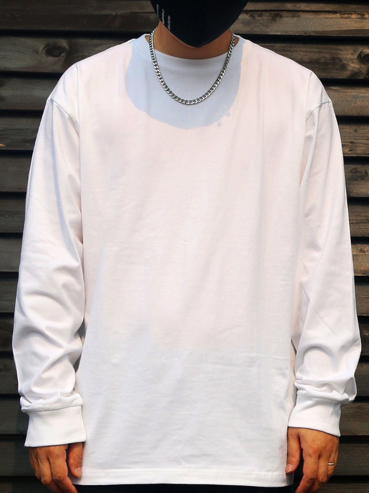 250g heavy pure cotton T-shirt men's long-sleeved solid color inner wear T-shirt loose top men's white base shirt trendy INS