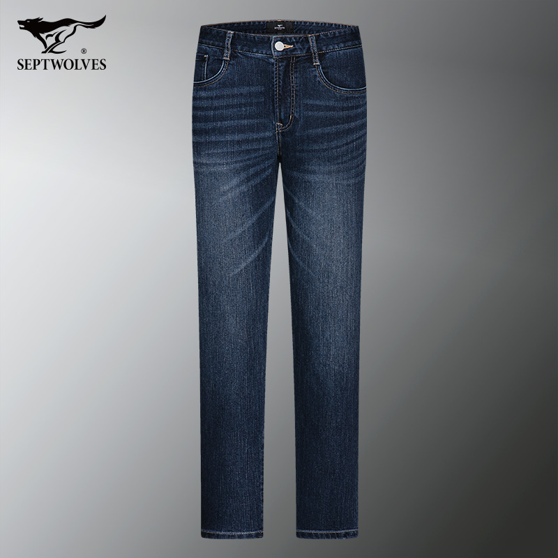 七匹狼牛仔裤男冬季新款潮牌百搭男士休闲宽松直筒长裤子男装男裤