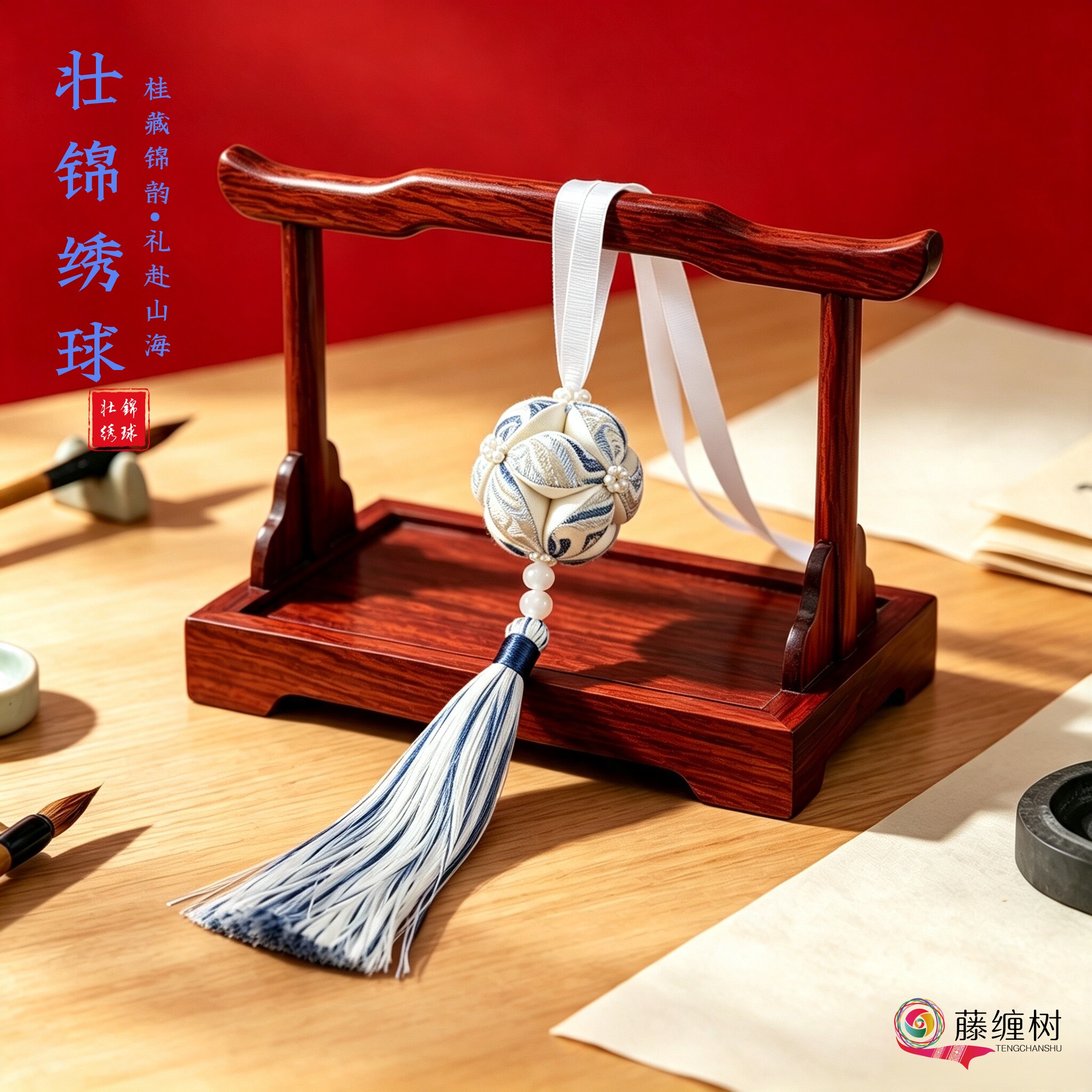 广西靖西非遗壮锦迷你绣球车挂图片