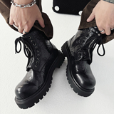 XZ110-9292#英伦风黑色马丁靴男冬季工装靴中跟圆头复古皮靴P125，男装工装外套，星座110