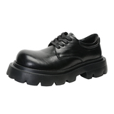 XZ110-1125#厚底德比鞋男黑色圆头系带真皮增高休闲皮鞋百搭P115，男鞋皮鞋，星座110