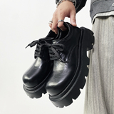 XZ110-1125#厚底德比鞋男黑色圆头系带真皮增高休闲皮鞋百搭P115，男鞋皮鞋，星座110