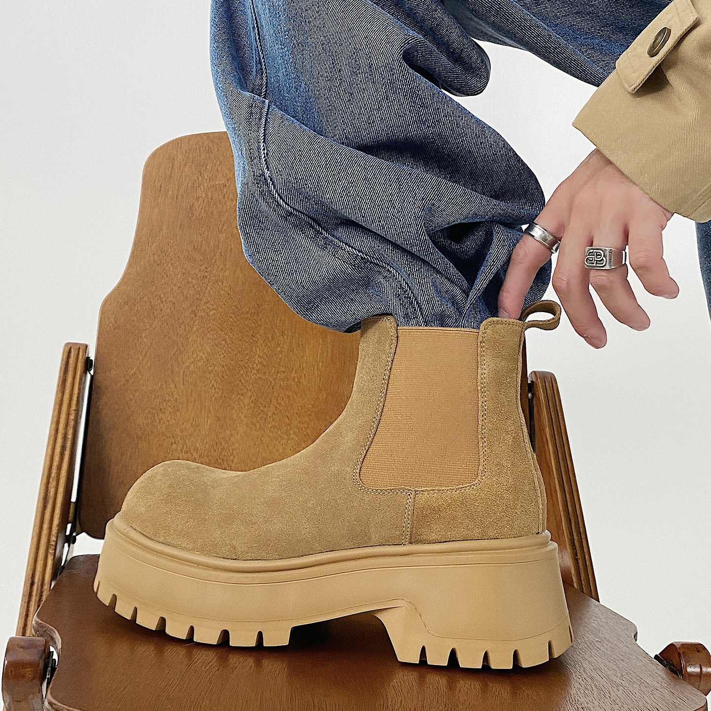 XZ110-251522#英伦风厚底马丁靴增高切尔西靴工装风短靴P130，男装工装外套，星座110