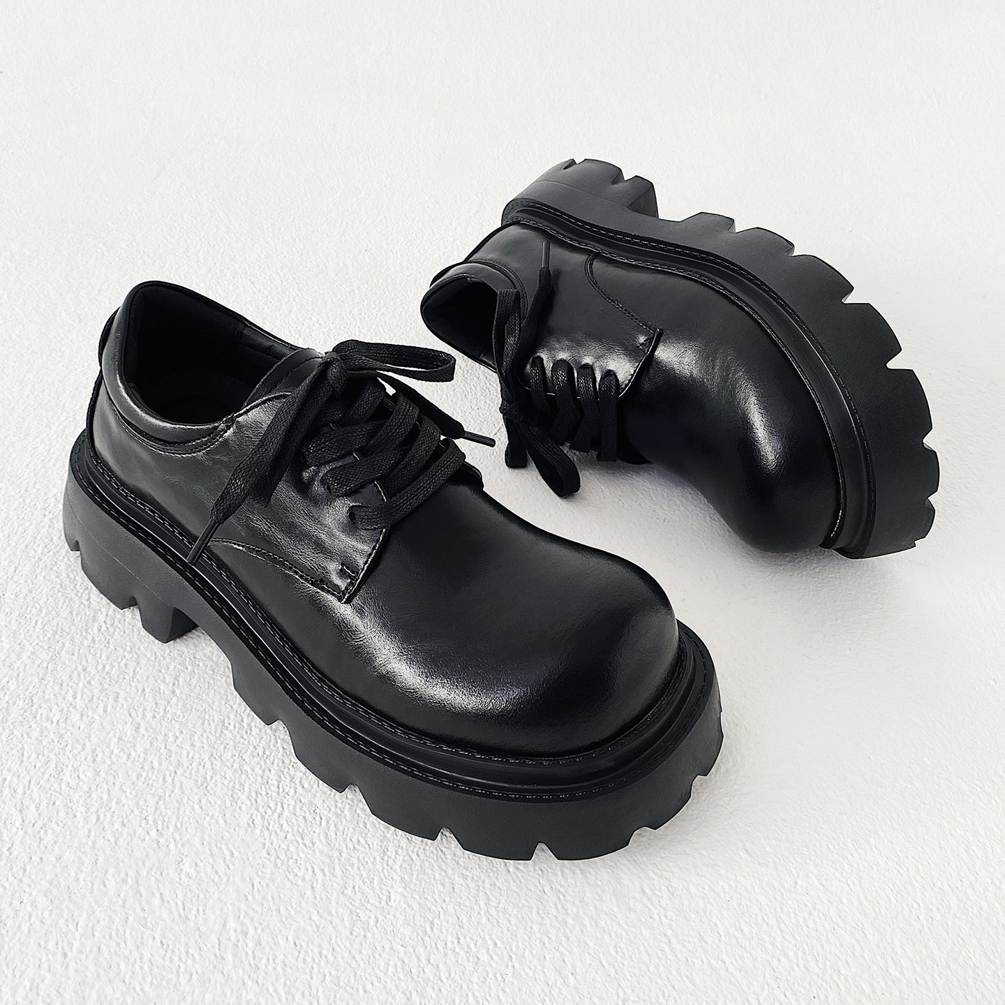 XZ110-1125#厚底德比鞋男黑色圆头系带真皮增高休闲皮鞋百搭P115，男鞋皮鞋，星座110