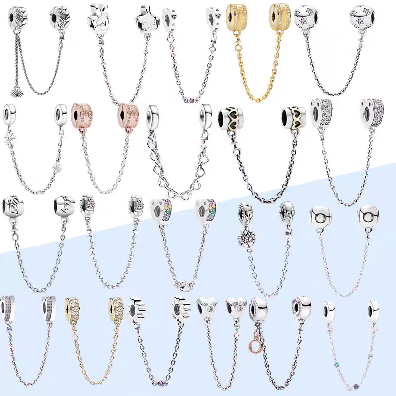 纯银潘家星月安全链麦穗防丢炼银河标志保护链diy配件手镯串珠