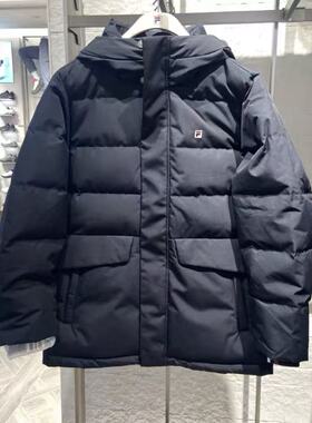FILA斐乐2025年冬季新款男子中长款运动保暖连帽羽绒服F11M548904