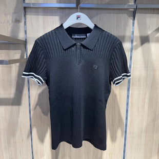 FILA斐乐2025夏新款女装修身高尔夫运动短袖编织衫A11W525402F