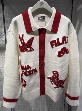 FILA斐乐2026年新年女子限定款腮红毛衣宽松编织开衫F11W619417