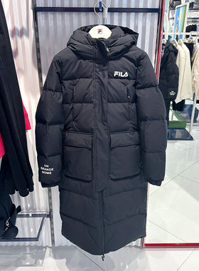 FILA 斐乐女款外套 冬季新款保暖长款鸭绒连帽羽绒服 F11W249906F