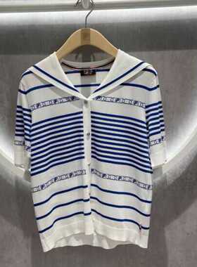 斐乐fila正品24夏新款女装休闲时尚运动短袖翻领编织衫F11W421401