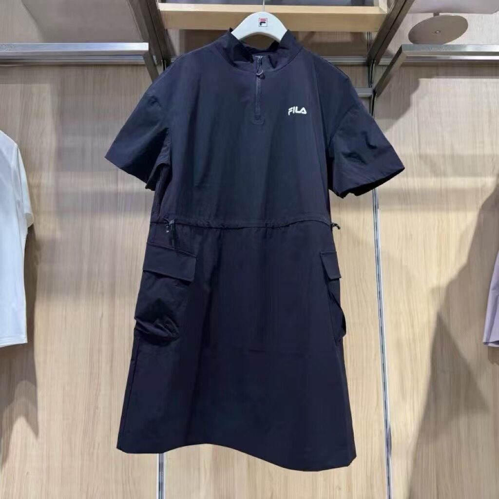 女装夏新款立领连衣裙收腰H字裙