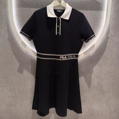 运动轻商务收腰翻领短袖连身裙