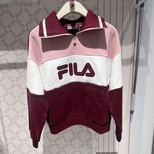 运动休闲翻领刺绣拼色卫衣F11W519204F 女装 斐乐fila正品 25春新款