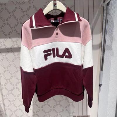 斐乐fila正品25春新款女装运动休闲翻领刺绣拼色卫衣F11W519204F