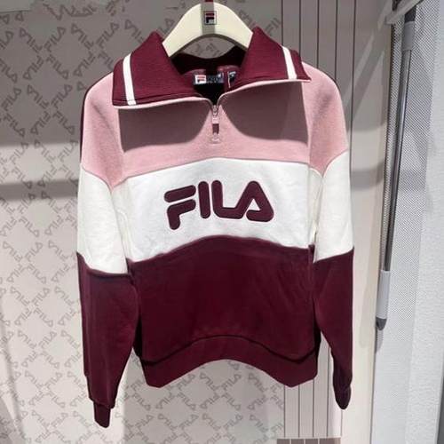 斐乐fila正品25春新款女装运动休闲翻领刺绣拼色卫衣F11W519204F