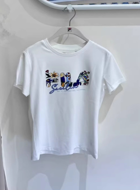 FILA斐乐2025夏新款女装休闲运动圆领针织短袖T恤衫F11W528104F