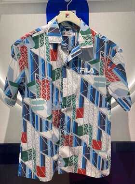 FILA斐乐男子梭织短袖衬衫2025秋新款时尚休闲满印F11M438402F